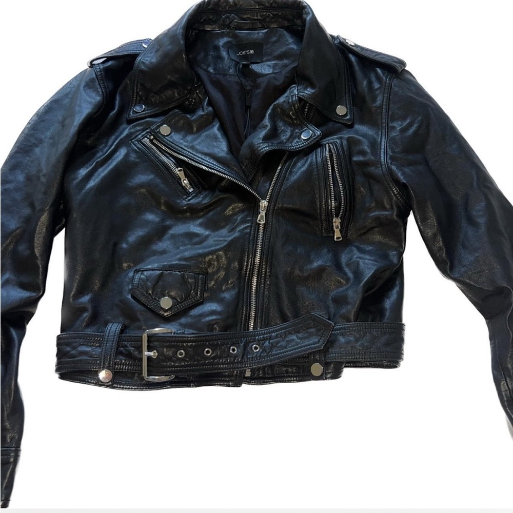 Joe Jeans Black soft leather cropped moto jacket